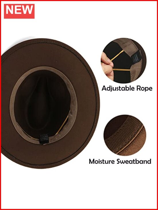Women\'s Wide Brim Felt Fedora Panama Hat with Leopard Belt, Adjustable Cotton main image 4